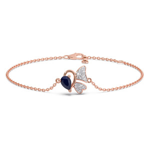 Bracelet papillon bleu serti de diamants avec chaîne en or rose et design central élégant en forme d'aile - Product Image 5