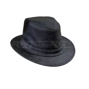 Chapeau Fedora en cuir véritable noir, quatre saisons, décontracté, pour adulte, marque privée, unisexe, chapeau tendance - Product Image 2