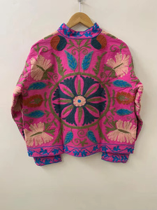 Chaqueta de Algodón Morado Hecha a Mano, Cuello Mao Elegante, Mangas Largas, Frente Abierto, Estilo Étnico, Otoño Invierno - Product Image 2