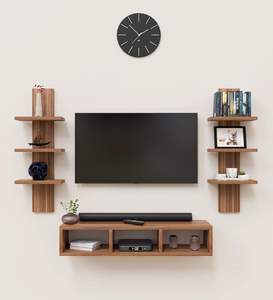Meuble TV mural en bois pour décodeur et étagères à livres - Couleur : Marron - Product Image 1