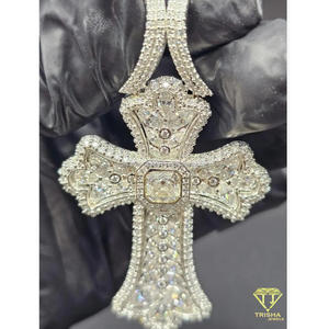 Exclusive Iced Out Christian Cross Pendant with <b>Large</b> Moissanite Diamond Stones and Hip Hop Chain Charm - Product Image 6