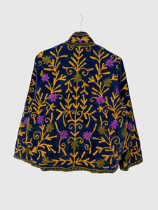 Veste en velours brodée à la main avec des motifs floraux, col mandarin, manches longues, taille plus, vêtements d'hiver pour adultes, style élégant - Product Image 2