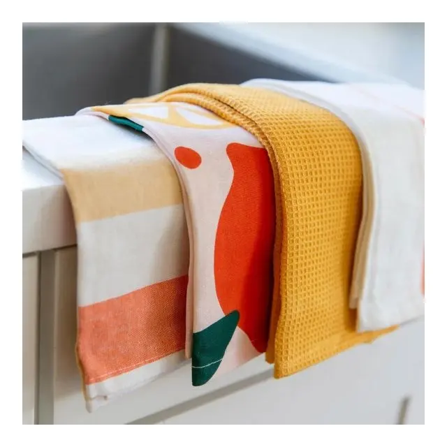 100% katun organik kain pembersih dua bagian Manual buatan tangan tamu Kecil Multi Warna wafel ditenun tahan lama handuk dapur