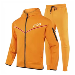 Survêtement orange pour homme, manches longues, couleur unie, fermeture éclair à capuche, respirant, polyester, vêtement d'automne, coupe classique - Product Image 1