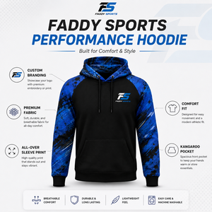 Sweat-shirt de sport personnalisé pour homme, imprimé par sublimation, pull-over respirant pour l'entraînement en salle de sport, vêtements de sport bleu noir streetwear - Product Image 5