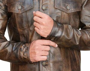 Customized Logo Label Brown Genuine <b>Leather</b> <b>Jacket</b> for <b>Men</b> Winter Casual Waxed Racer Vintage Motorcycle <b>jacket</b> for <b>men</b> - Product Image 1