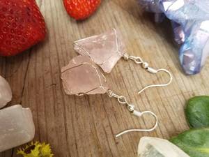 Pendientes de Cristal de Cuarzo Rosa Natural, Grandes y Gruesos, de Plata de Ley - Product Image 2