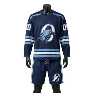 Conjunto de Camiseta y Pantalones Cortos de Hockey sobre Hielo Sublimados en Azul Marino para Hombre, Cuello en V, Ropa Deportiva Estampada de Poliéster, Uniforme de Equipo - Product Image 1