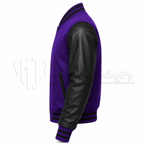 Chaqueta Varsity Personalizada de Lana y Cuero Morado y Negro para Hombre, Chaqueta de Béisbol con Letras Bordadas OEM, Fabricante al por Mayor - Product Image 5