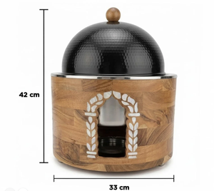 Cacerola árabe de diseño popular con tapa negra, soporte de madera y calentador de alimentos con vela, al mejor precio para uso doméstico y hotelero - Product Image 3
