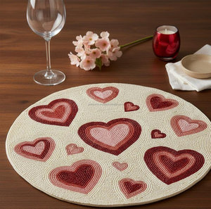 Romantic Multi-Heart <b>Beaded</b> <b>Placemat</b> Valentine's Day Pink Red Table Decor Boutique Wholesale Artistry By PR India Table Mat - Product Image 2