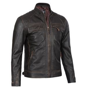 Veste en cuir Tendance à la mode Veste à fermeture éclair coupe ajustée de haute qualité Veste en cuir pleine fleur à rayures attrayante pour hommes - Product Image 4