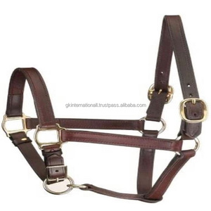 Produits de course équitation licol de cheval en cuir uni marron rembourré à double couture fait à la main avec quincaillerie en laiton - Product Image 3