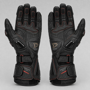 Gants de course DRAVELLE INDUSTRY en cuir respirant à doigts entiers avec fermeture auto-agrippante rouge et noir pour homme - Product Image 2