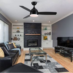 Ventilatore da soffitto LED moderno Yamiyu da 48 pollici, nero opaco, con asta integrata intelligente, compatibile con Alexa e Google Assistant - Product Image 2