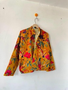 Indian Handmade Cotton Quilted <b>Reversible</b> Knitted Animal Print Three-Quarter Sleeve Pullover Turn-down Collar Jacket & <b>Coat</b> - Product Image 4