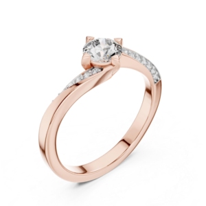 Anillo de compromiso clásico para mujer con diamante solitario de 0.8 CT, corte brillante redondo, cultivado en laboratorio, con piedras laterales, oro rosa de 14K, certificado IGI. - Product Image 1