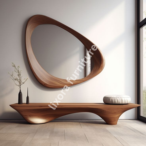 <b>Irregular</b> Wooden Wall <b>Mirror</b> Minimalist Design Decorative Framed <b>Mirror</b> for Home Interior - Product Image 5