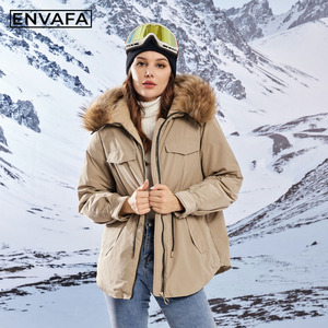 Real Big Fur Hood Long Puffer <b>Jacket</b> Thick Grey <b>Duck</b> <b>Down</b> Coat Waterproof Winter Parka Outerwear Women's Premium Overcoat OEM - Product Image 5
