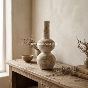 Jarrón de Cerámica Diosa Rustic Cream Wash Terracotta, Maceta de Cerámica con Forma de Calabaza Doble, Florero de Mesa para Bodas - Product Image 4