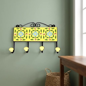 <b>Beads</b> <b>Art</b> Retro Flower Pattern Multifunction Wall Mounted Coat Hook with 4 Hooks Metal Design for Home Decorative Use - Product Image 5