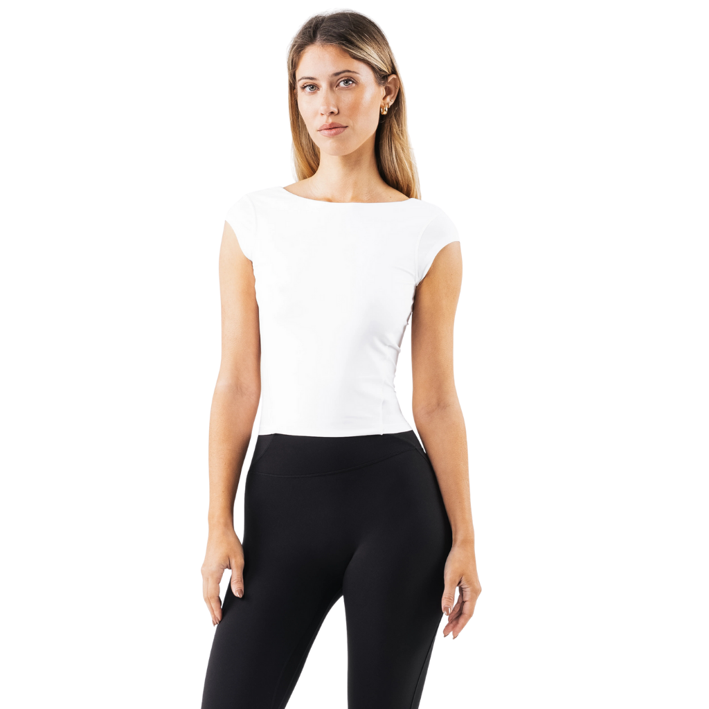 Women's Open Back Double Layer Short Sleeve Top Stretch Fit Soft Fabric Everyday Activewear Shirt Yoga Gym Wear Summer Fit