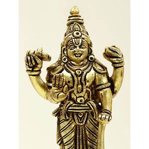 Petite sculpture en laiton Vishnu faite à la main de 6 pouces fabriquée en Inde-Article artisanal - Product Image 4
