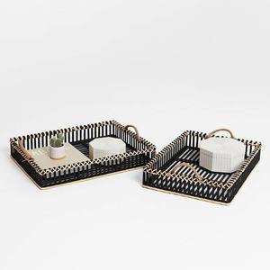 Bandeja rectangular de bambú negro, bandeja decorativa con asas de cuerda, bandeja para servir comida, para mesa de café, decoración del hogar - Product Image 4