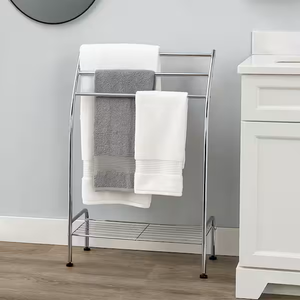 Porte-serviettes pliant en métal brun rustique, support autoportant, organisateur de salle de bain, structure compacte et durable, décoratif - Product Image 6