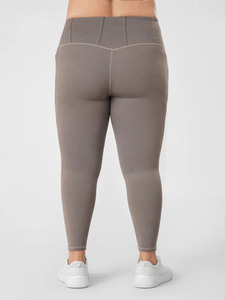 Leggings de yoga taille haute grande taille avec poches, coutures contrastées, couleur unie, en Spandex et Nylon - Product Image 1