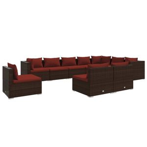 Set salotto da 10 pezzi in Poly Rattan marrone con comodi cuscini per mobili da esterno - Product Image 2
