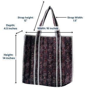 Brown Hand Block Printed Organic Cotton Tote <b>Bag</b>-Eco-friendly <b>Foldable</b> Autumn Travel Shopping <b>Bag</b> with Zipper Closure - Product Image 3