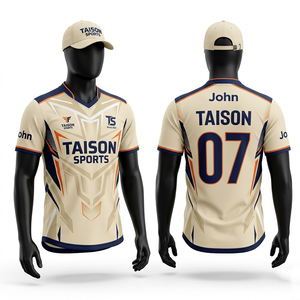 Mens <b>Cricket</b> Jersey 180 GSM Premium Micro Polyester Breathable Brown <b>White</b> Gold Panel Design Custom Sublimation Logo Embroidery - Product Image 3
