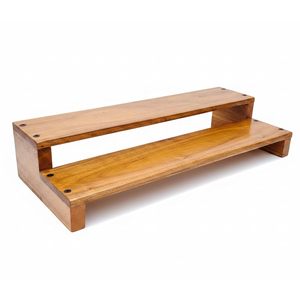 Étagère à épices en bois pour la cuisine, organisateur à 2 niveaux, étagère de rangement en bois rustique pour comptoir, pour les pots à épices, les bouteilles de masala - Product Image 1