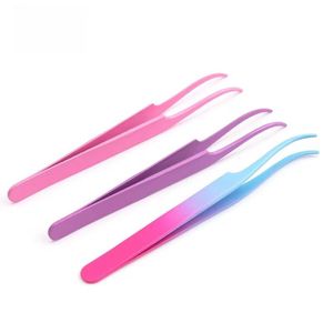 Ensemble de pinces à cils en acier inoxydable de précision, pointes lisses, couleurs dégradées rose, violet, bleu, pour usage beauté - Product Image 2