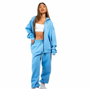 Wholesale New Style Custom Design Printed Logo Blue Oversized Tracksuit for Women Zipper Closure Winter Sportswear OEM Services - Product Image 1