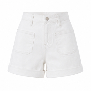 Shorts de Mezclilla de Cintura Alta de Primera Calidad para Mujer, Color Sólido, Cierre de Botones, Estilo Casual de Verano, Corte Regular, Dobladillo Reforzado 2026 - Product Image 5