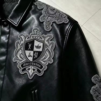 Blouson aviateur en cuir véritable noir de qualité supérieure pour homme, avec patch brodé, col rabattable, style motard, pour l'automne