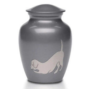 Hermosas urnas de cremación ecológicas, duraderas y personalizables con huella de pata de perro europeo, para cenizas de mascotas, de metal. - Product Image 3