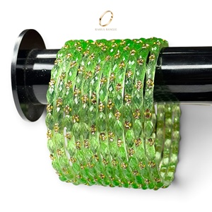 High Quality Green Gold Plated Raindrop <b>Crystal</b> Kashmiri Glass Bangles Set <b>for</b> <b>Women</b> Indian Wedding Fashion Jewelry Wholesale - Product Image 1