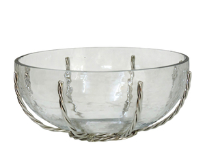 Elegant Clear Hammered Glass Fruit Bowl with Twisted <b>Silver</b> <b>Wire</b> Nest Base - Modern Decorative Tabletop Centerpiece Bowl - Product Image 3