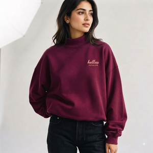 Sudadera de cuello alto personalizada para mujer, de invierno, ligera, de algodón polar, oversize, con hombros caídos, puños acanalados, cortavientos - Product Image 1