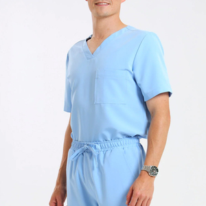 Men Light Blue V-Neck <b>Scrub</b> <b>Top</b> With Pockets Cotton Polyester Woven Hospital Uniform <b>Scrub</b> <b>Tops</b> Unisex Medical <b>Scrub</b> Workwear - Product Image 4