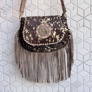 Cuir véritable métallique cheveux sur cacher fourrure sac à main Western fourrure frange fronde sac à main femmes sac à main cadeaux - Product Image 1