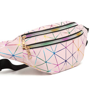 Unisex Pink Geometric Waist Bag With Rainbow Pattern Zipper Closure For Daily Use - Product Image 1