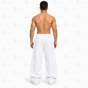 <b>Men's</b> <b>White</b> Sweatpants Elastic Waist Drawstring Casual <b>Jogger</b> Pants Breathable Knitted Cotton Street Wear Loose fit sweatpants - Product Image 3