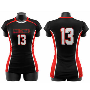Camiseta de Voleibol Personalizada para Mujer, Negra y Roja, Manga Corta, Sublimada, Uniforme de Equipo, Transpirable, de Secado Rápido - Product Image 4