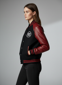 Chaqueta Varsity Premium con Logotipo SQS - Lana Negra con Brazos de Cuero Rojo - Product Image 5