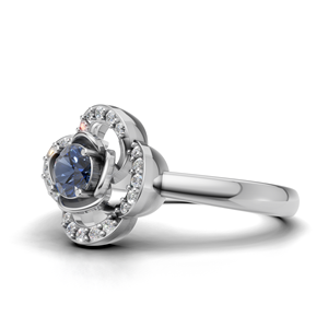 Bague de fiançailles de luxe en or blanc/rose et or jaune 18 carats avec saphir bleu floral et pierres précieuses, saphir rond, design de créateur - Product Image 2