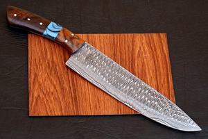 Cuchillo de Chef de Acero de Damasco Forjado a Mano, 8 Pulgadas, Mango de Resina y Madera, Estilo Vintage Ecológico, Ambidiestro, AR KNIVES - Product Image 5